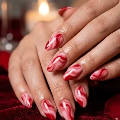 Red and Pink Swirl Nails